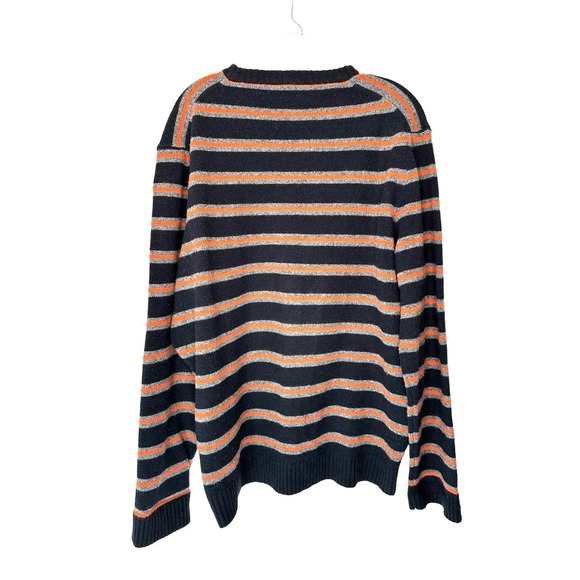 J.Crew Men's Black Gray Orange Striped Wool Crewneck Casual Sweater Size Large - Picture 8 of 11